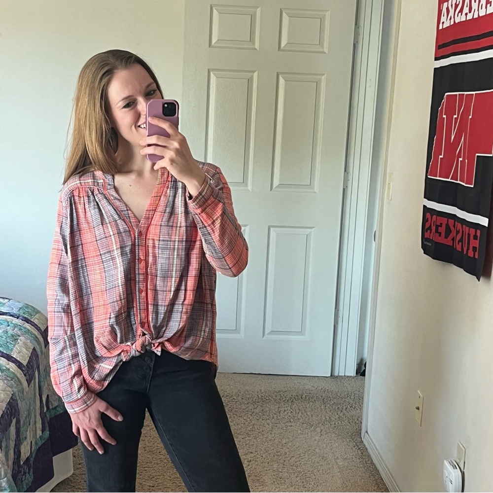 For The Republic 100% Cotton Plaid Oversized Button-up Top
